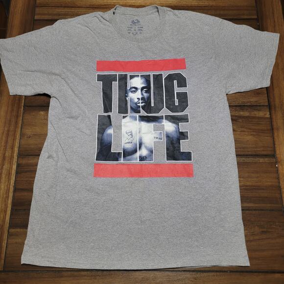 2 Pac Grey Unisex Tee (Fruit Of the Loom) "Thug Life" - Size Large - Picture 1 of 4